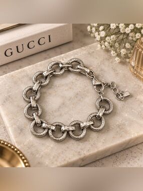 Elegant Stainless Steel Bracelet Round Circle Chain 8”
